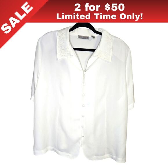 [Sale: 2 for $50!] Karen Scott II White Blouse w Embroidered Collar 20W 0263 - Picture 1 of 10